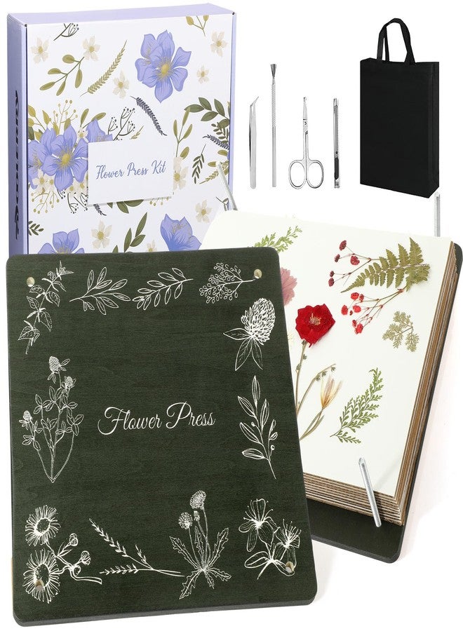 Hoolerry Extra Large Flower Press Kit 11" x 11" Wooden Floral Presser 10 Layers Wedding Bouquet Preservation Kit Dried Flower Art for Bookmark Floral Drying Gift(Olive) - Image 1